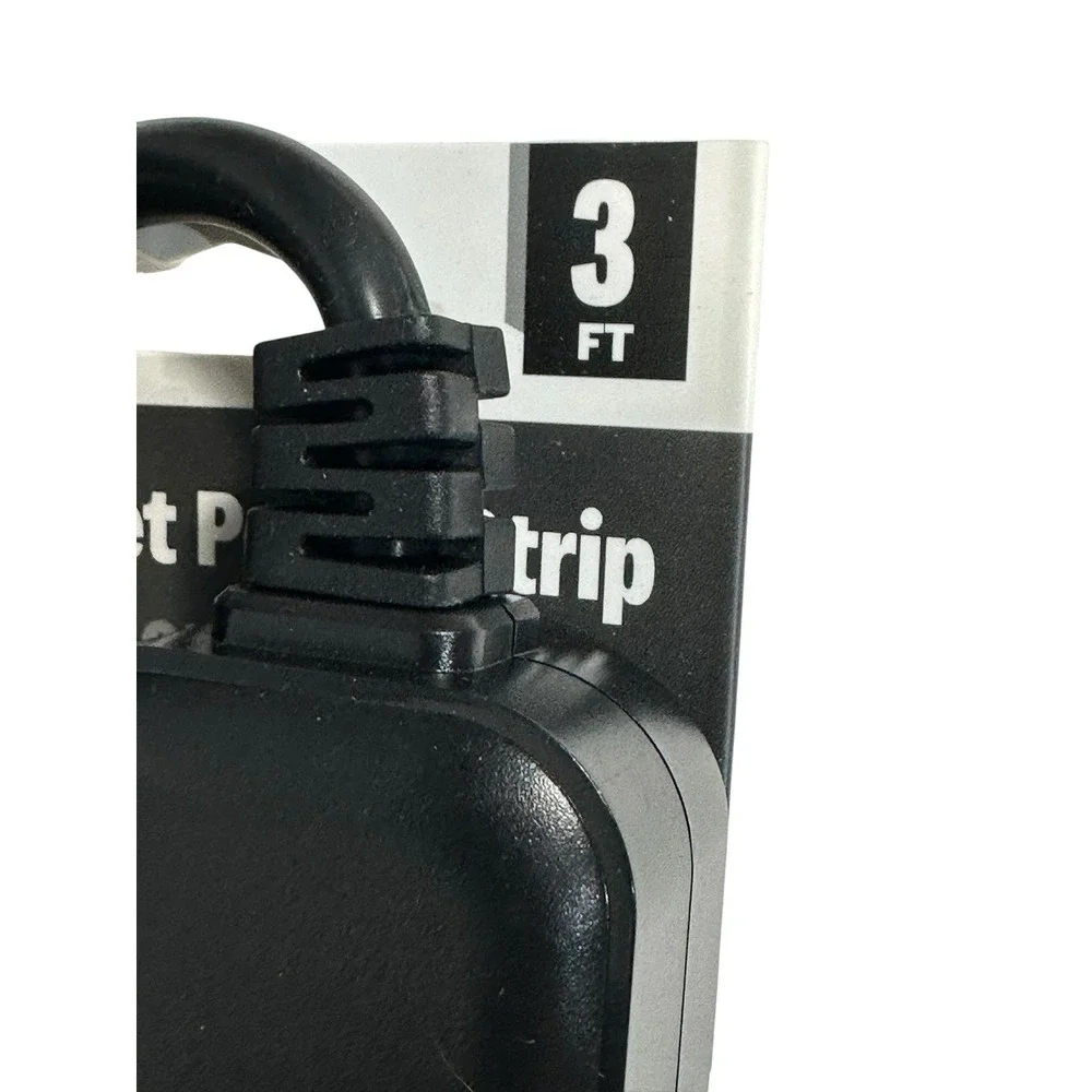 3 foot 2 outlet power strip USA & C ports black‎ extension cord